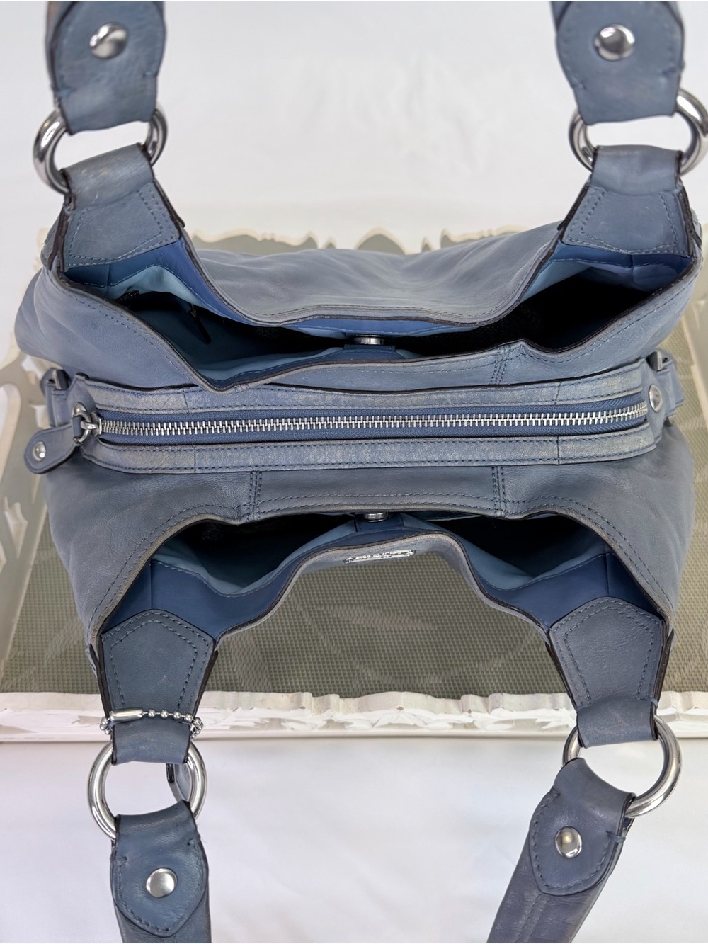 COACH Madison Maggie Denim Blue Loved Leather Hobo Y2K Shoulder Bag Purse 14336 - Picture 13 of 16
